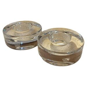 Orrefors Sweden 1970s ‘Puck’ Clear Crystal Candle Holders